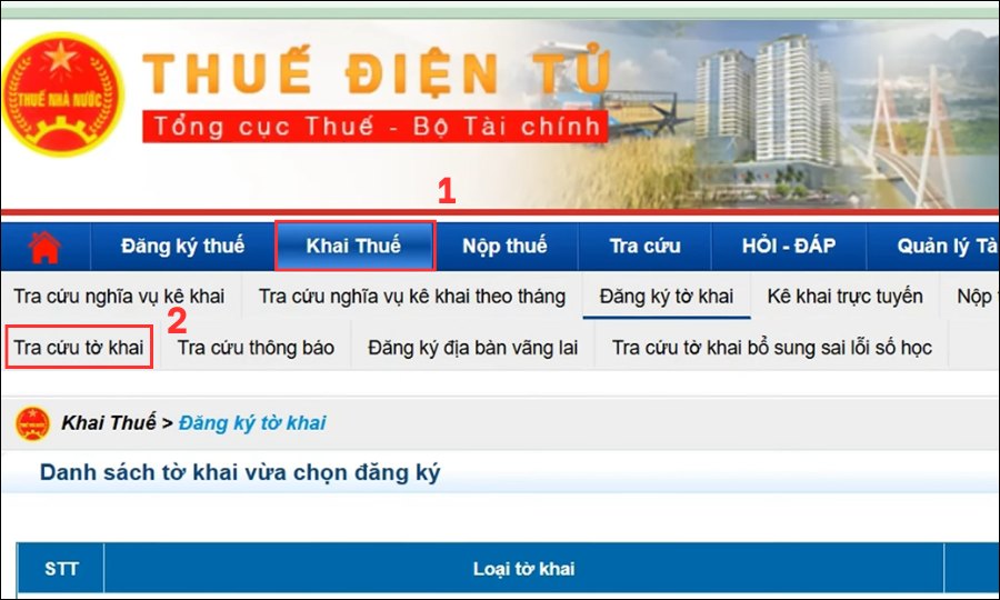 Tra cứu tờ khai thuế điện tử đã nộp