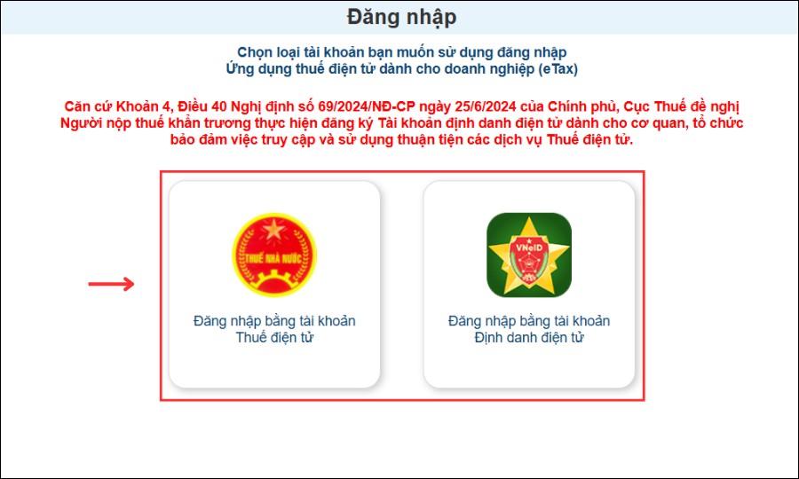 Lựa chọn hình thức đăng nhập