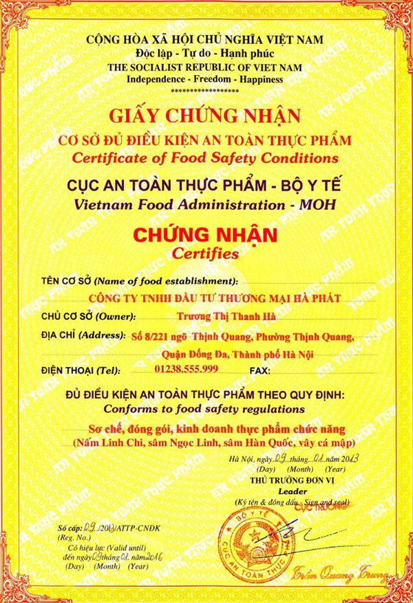 Cứ sau 3 năm thì gia hạn giấy chứng nhận VSATTP 1 lần Cứ sau 3 năm thì gia hạn giấy chứng nhận VSATTP 1 lần
