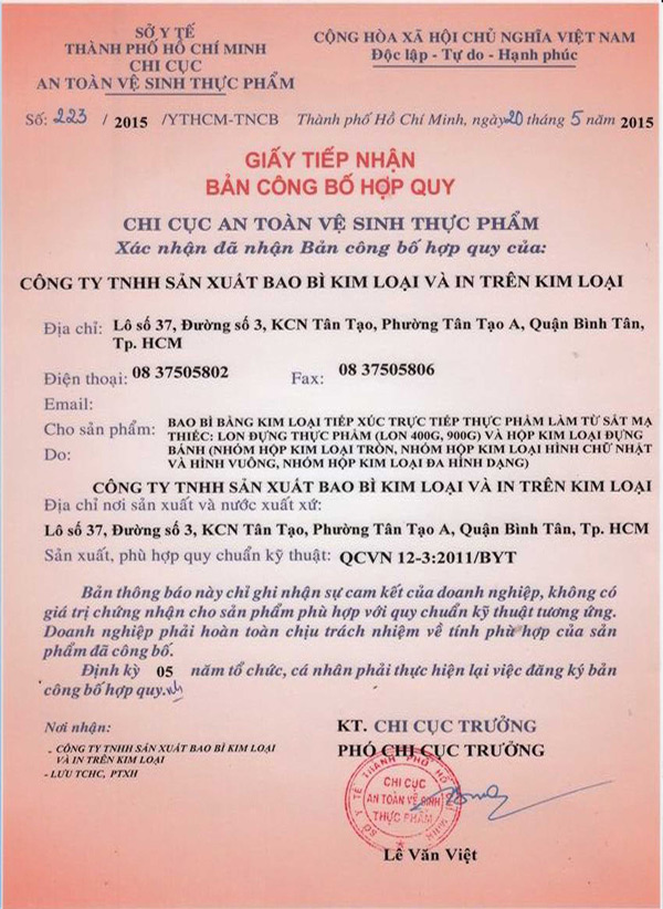 Mẫu công bố hợp quy Mẫu công bố hợp quy