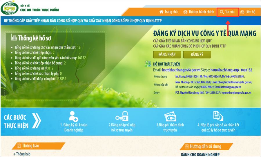 Tra cứu công bố sản phẩm bảo vệ sức khỏe