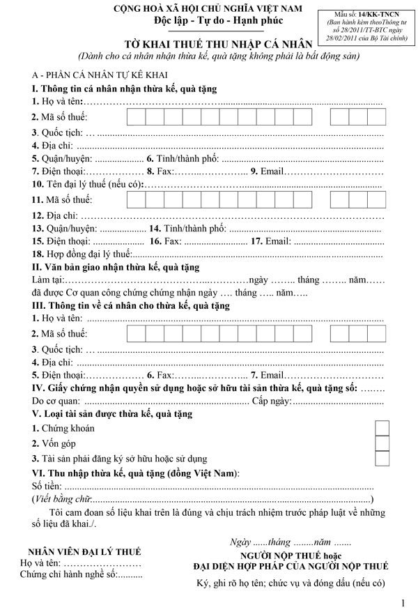 Mẫu 14/KK-TNCN Mẫu 14/KK-TNCN