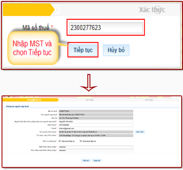 NNT nhập Mã số thuế rồi bấm Tiếp tục NNT nhập Mã số thuế rồi bấm Tiếp tục