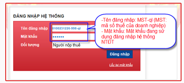 Tên đăng nhập là MST-ql Tên đăng nhập là MST-ql