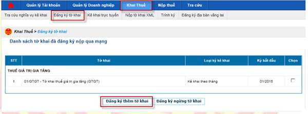 Chọn menu “Khai Thuế”, sau đó chọn tiếp “Đăng ký tờ khai” Chọn menu “Khai Thuế”, sau đó chọn tiếp “Đăng ký tờ khai”