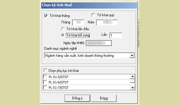 Chọn Tờ khai bổ sung Chọn Tờ khai bổ sung