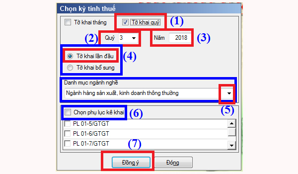 Chọn kỳ tính thuế Chọn kỳ tính thuế