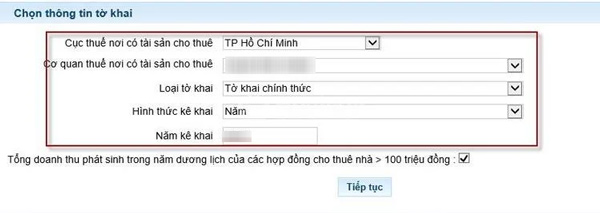 Chọn thông tin tờ khai Chọn thông tin tờ khai