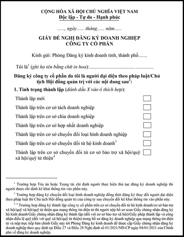 Giấy đề nghị thành lập công ty cổ phần Giấy đề nghị thành lập công ty cổ phần