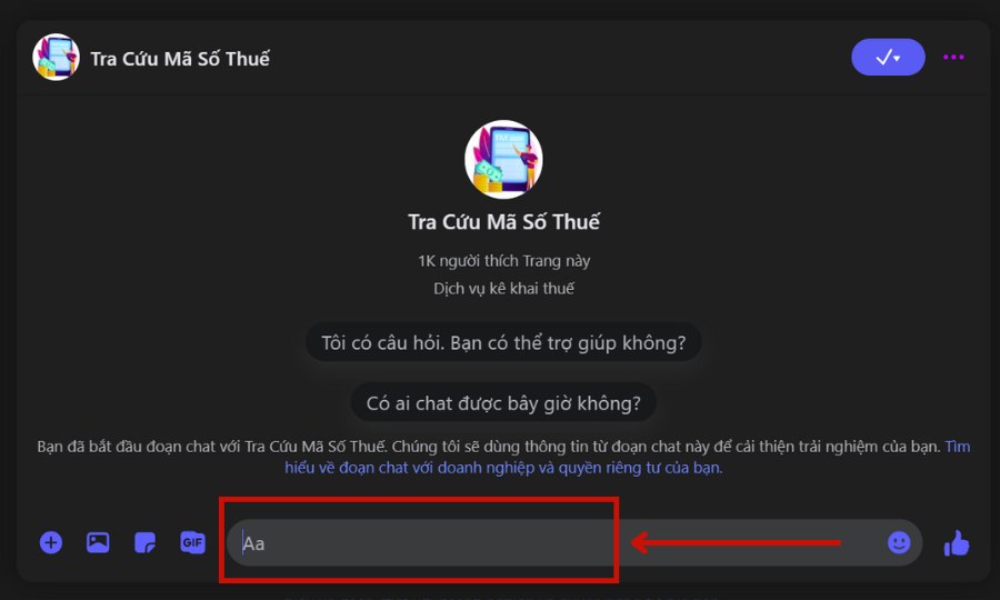 Tra cứu mã số thuế trên Messenger