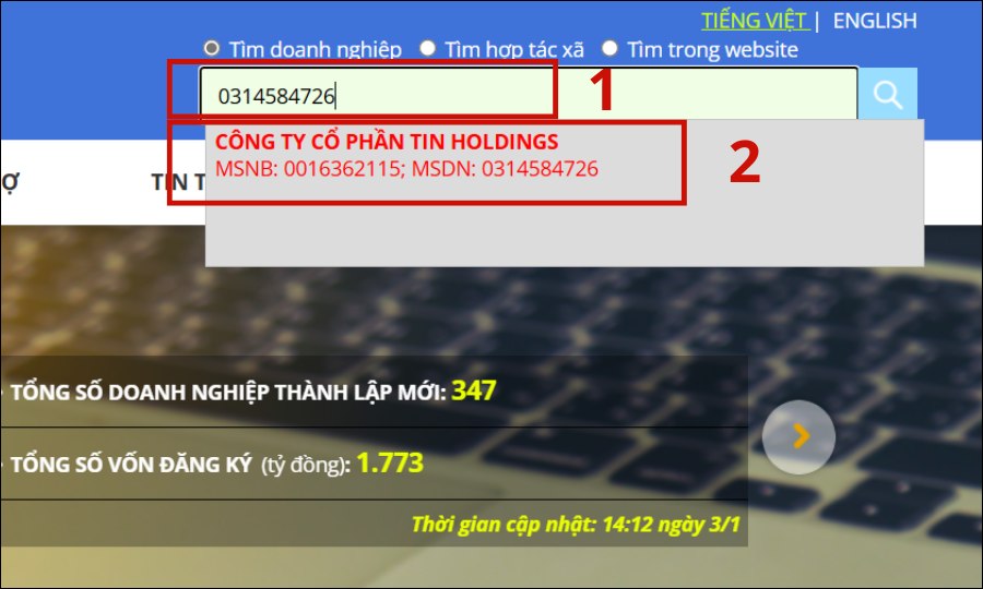Tra cứu mã số thuế trên Cổng thông tin quốc gia về đăng ký doanh nghiệp