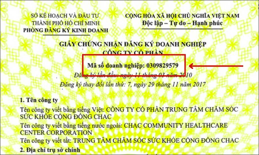 Tra cứu mã số thuế công ty trên giấy phép đăng ký doanh nghiệp