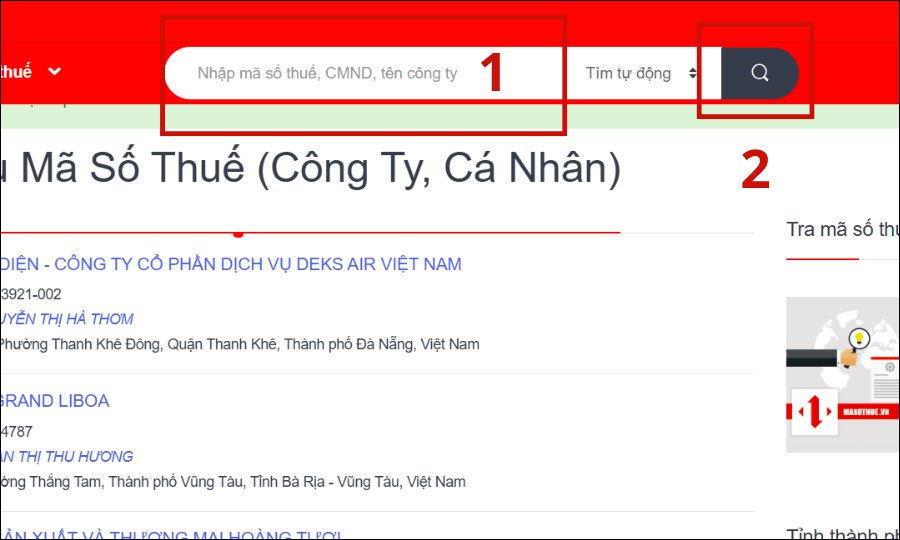 Tra cứu mã số thuế doanh nghiệp trên trang Tra cứu Mã số thuế